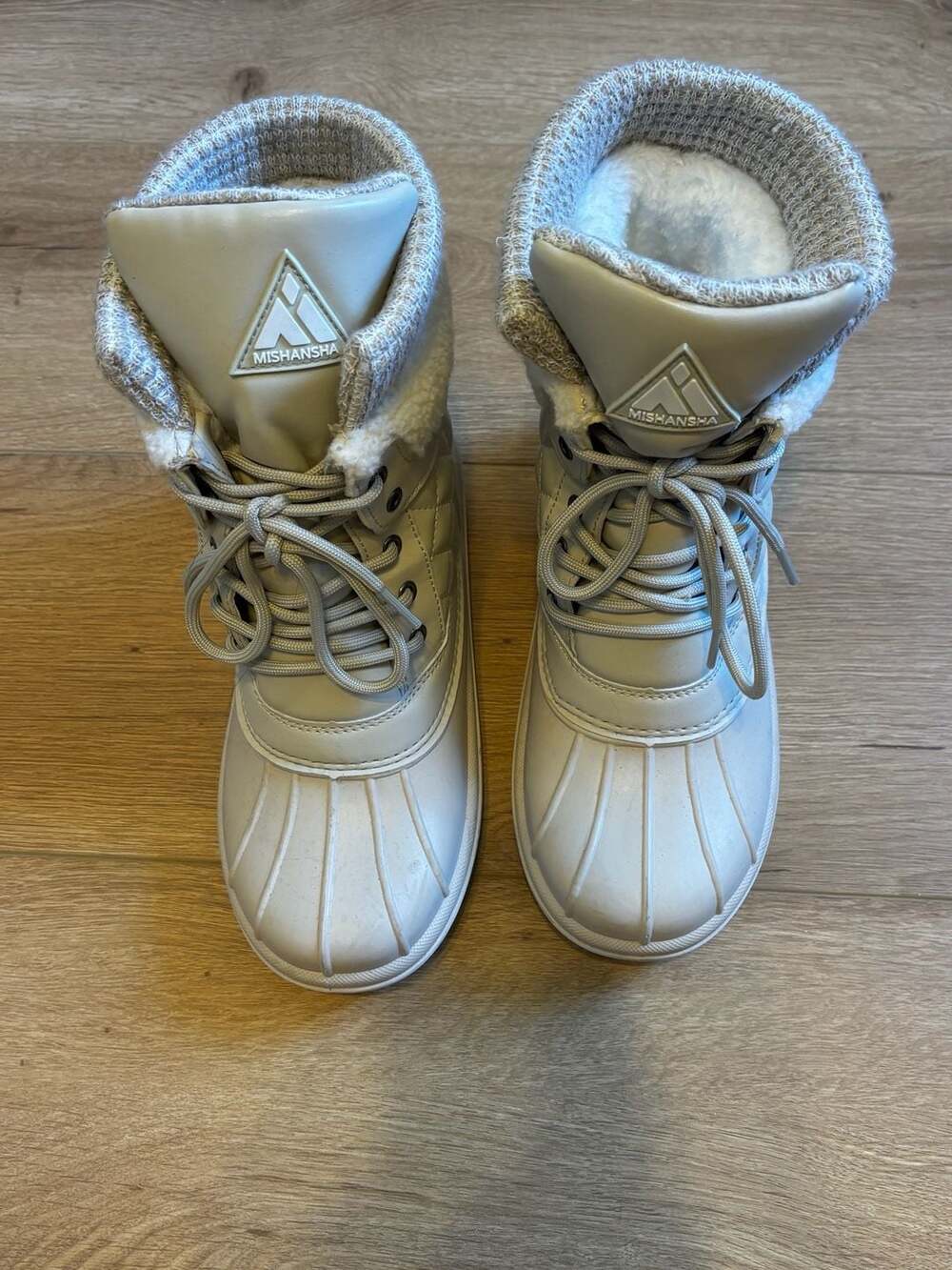 Mishansha Women's Quilted Winter Snow Boots Faux Fur Lined Beige Size 7